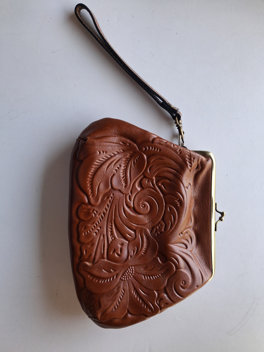 Women's Embossed Leather Wristlet Clutch in Brown Patricia Nash